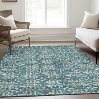 Piper Looms Mayfield Floral AMF930 Teal Machine Washable Area Rug Lifestyle Image Feature