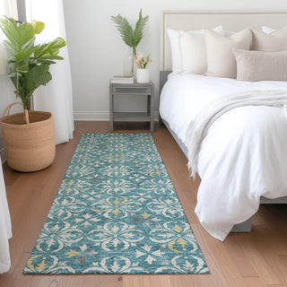 Piper Looms Mayfield Floral AMF930 Teal Machine Washable Area Rug Runner Lifestyle Image Feature