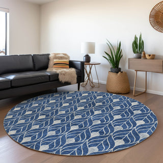 Piper Looms Mayfield Geometric AMF931 Navy Machine Washable Area Rug Round Lifestyle Image Feature
