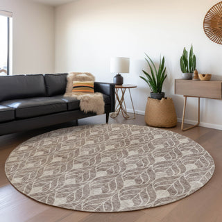 Piper Looms Mayfield Geometric AMF931 Taupe Machine Washable Area Rug Round Lifestyle Image Feature