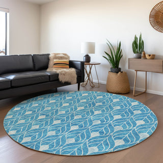 Piper Looms Mayfield Geometric AMF931 Teal Machine Washable Area Rug Round Lifestyle Image Feature