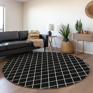Piper Looms Mayfield Diamonds AMF932 Black Machine Washable Area Rug Round Lifestyle Image Feature