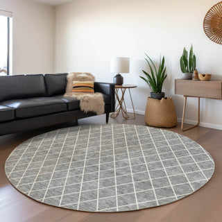 Piper Looms Mayfield Diamonds AMF932 Gray Machine Washable Area Rug Round Lifestyle Image Feature