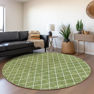 Piper Looms Mayfield Diamonds AMF932 Green Machine Washable Area Rug Round Lifestyle Image Feature