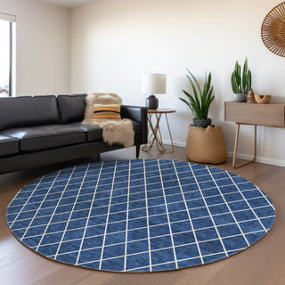 Piper Looms Mayfield Diamonds AMF932 Navy Machine Washable Area Rug Round Lifestyle Image Feature