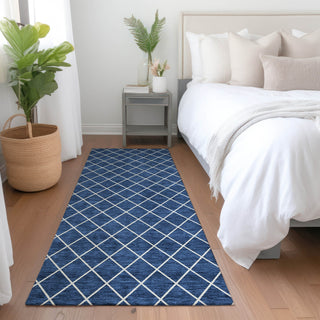 Piper Looms Mayfield Diamonds AMF932 Navy Machine Washable Area Rug Runner Lifestyle Image Feature