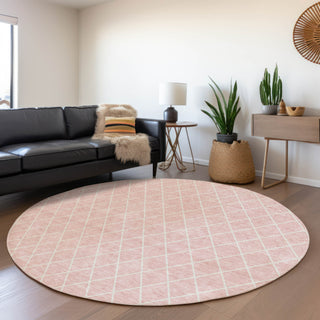 Piper Looms Mayfield Diamonds AMF932 Pink Machine Washable Area Rug Round Lifestyle Image Feature