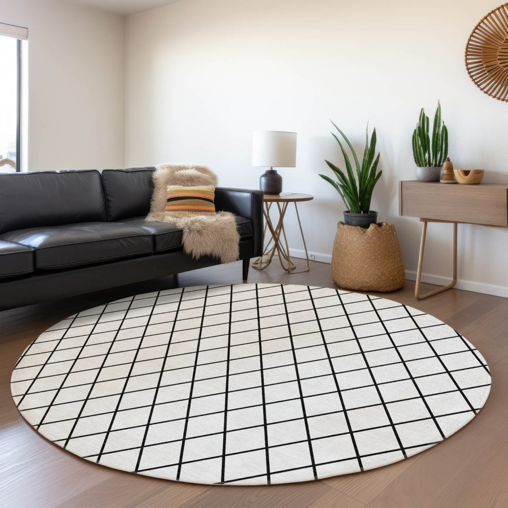 Piper Looms Mayfield Diamonds AMF932 White Machine Washable Area Rug Round Lifestyle Image Feature