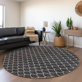 Piper Looms Mayfield Geometric AMF933 Black Machine Washable Area Rug Round Lifestyle Image Feature