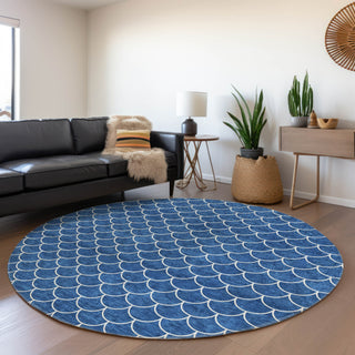 Piper Looms Mayfield Geometric AMF933 Blue Machine Washable Area Rug Round Lifestyle Image Feature