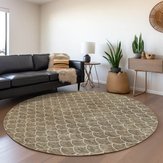 Piper Looms Mayfield Geometric AMF933 Brown Machine Washable Area Rug Round Lifestyle Image Feature