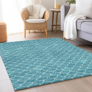 Piper Looms Mayfield Geometric AMF933 Teal Machine Washable Area Rug Lifestyle Image Feature