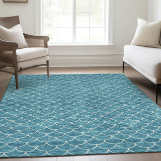 Piper Looms Mayfield Geometric AMF933 Teal Machine Washable Area Rug Lifestyle Image Feature
