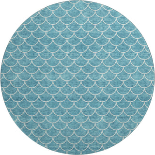 Piper Looms Mayfield Geometric AMF933 Teal Machine Washable Area Rug Round Main Image