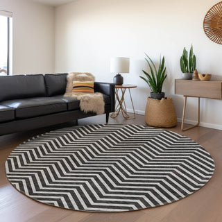 Piper Looms Mayfield Chevron AMF934 Black Machine Washable Area Rug Round Lifestyle Image Feature