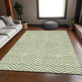 Piper Looms Mayfield Chevron AMF934 Green Machine Washable Area Rug Lifestyle Image Feature