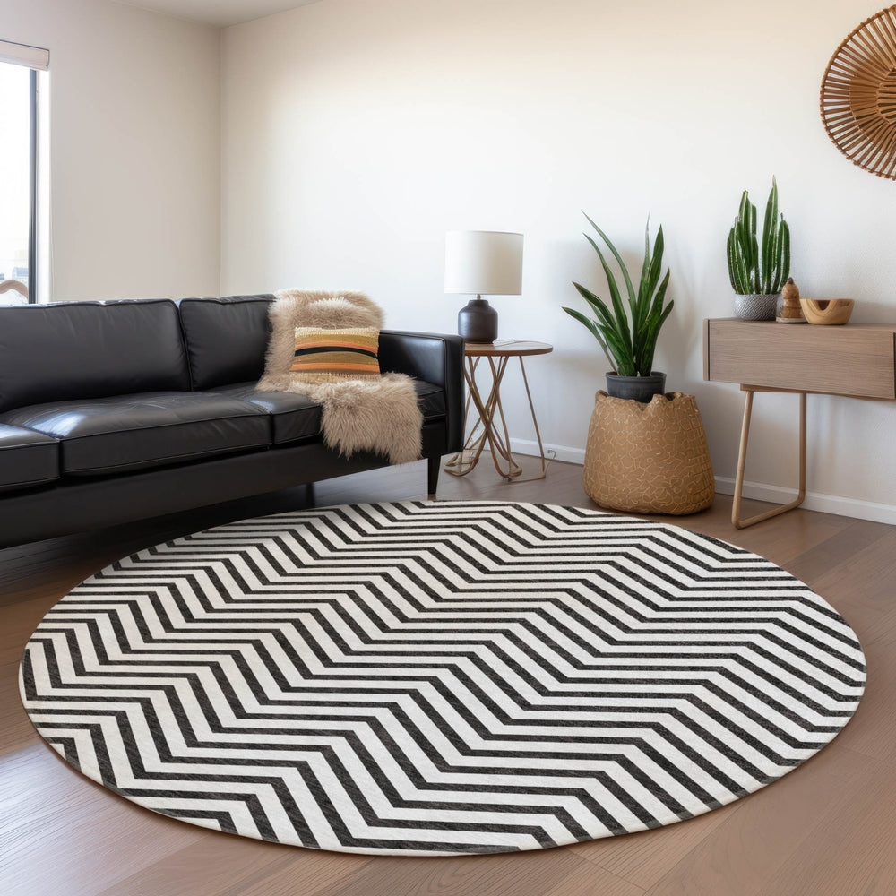 Piper Looms Mayfield Chevron AMF934 White Machine Washable Area Rug Round Lifestyle Image Feature