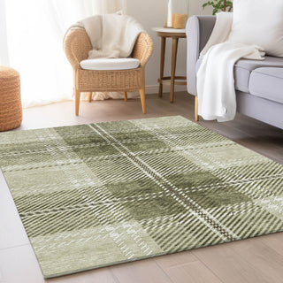 Piper Looms Mayfield Plaid AMF935 Aloe Machine Washable Area Rug Lifestyle Image Feature