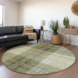 Piper Looms Mayfield Plaid AMF935 Aloe Machine Washable Area Rug Round Lifestyle Image Feature