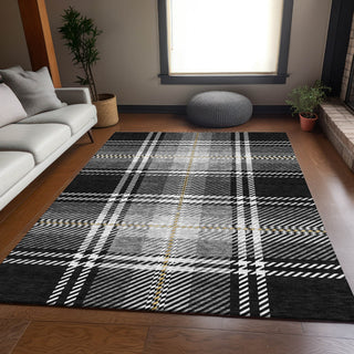 Piper Looms Mayfield Plaid AMF935 Black Machine Washable Area Rug Lifestyle Image Feature