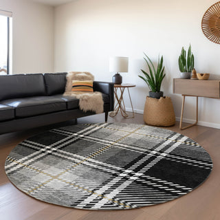 Piper Looms Mayfield Plaid AMF935 Black Machine Washable Area Rug Round Lifestyle Image Feature