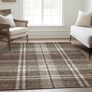 Piper Looms Mayfield Plaid AMF935 Brown Machine Washable Area Rug Lifestyle Image Feature