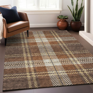 Piper Looms Mayfield Plaid AMF935 Chocolate Machine Washable Area Rug Lifestyle Image Feature
