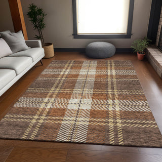 Piper Looms Mayfield Plaid AMF935 Chocolate Machine Washable Area Rug Lifestyle Image Feature