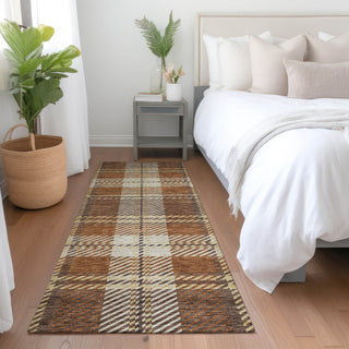 Piper Looms Mayfield Plaid AMF935 Chocolate Machine Washable Area Rug Runner Lifestyle Image Feature