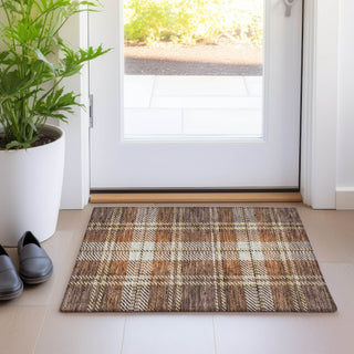Piper Looms Mayfield Plaid AMF935 Chocolate Machine Washable Area Rug Scatter Lifestyle Image Feature