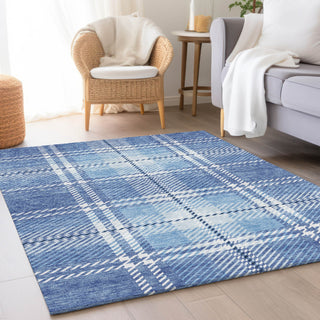 Piper Looms Mayfield Plaid AMF935 Denim Machine Washable Area Rug Lifestyle Image Feature