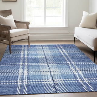 Piper Looms Mayfield Plaid AMF935 Denim Machine Washable Area Rug Lifestyle Image Feature