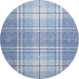 Piper Looms Mayfield Plaid AMF935 Denim Machine Washable Area Rug Round Main Image