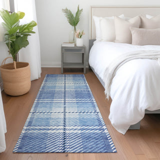 Piper Looms Mayfield Plaid AMF935 Denim Machine Washable Area Rug Runner Lifestyle Image Feature