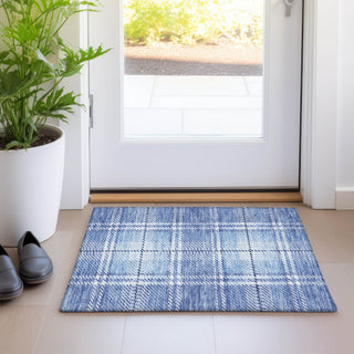 Piper Looms Mayfield Plaid AMF935 Denim Machine Washable Area Rug Scatter Lifestyle Image Feature