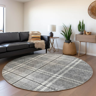 Piper Looms Mayfield Plaid AMF935 Gray Machine Washable Area Rug Round Lifestyle Image Feature