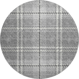 Piper Looms Mayfield Plaid AMF935 Gray Machine Washable Area Rug Round Main Image