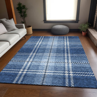 Piper Looms Mayfield Plaid AMF935 Navy Machine Washable Area Rug Lifestyle Image Feature