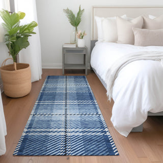 Piper Looms Mayfield Plaid AMF935 Navy Machine Washable Area Rug Runner Lifestyle Image Feature