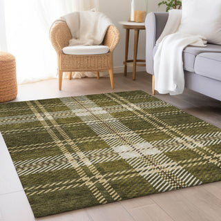 Piper Looms Mayfield Plaid AMF935 Olive Machine Washable Area Rug Lifestyle Image Feature