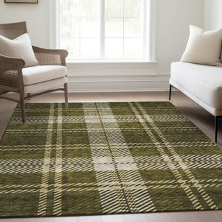 Piper Looms Mayfield Plaid AMF935 Olive Machine Washable Area Rug Lifestyle Image Feature