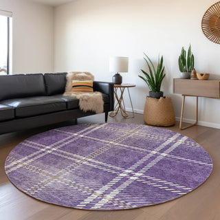 Piper Looms Mayfield Plaid AMF935 Purple Machine Washable Area Rug Round Lifestyle Image Feature