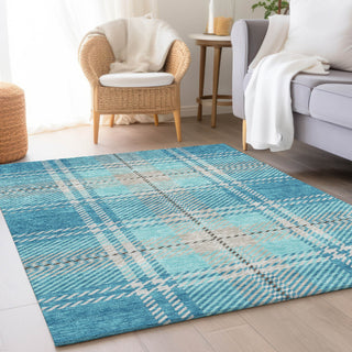 Piper Looms Mayfield Plaid AMF935 Teal Machine Washable Area Rug Lifestyle Image Feature