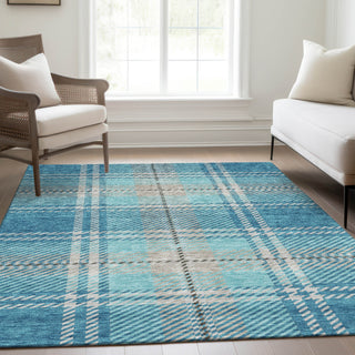 Piper Looms Mayfield Plaid AMF935 Teal Machine Washable Area Rug Lifestyle Image Feature