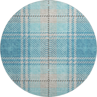 Piper Looms Mayfield Plaid AMF935 Teal Machine Washable Area Rug Round Main Image