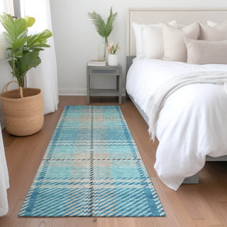Piper Looms Mayfield Plaid AMF935 Teal Machine Washable Area Rug Runner Lifestyle Image Feature