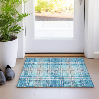 Piper Looms Mayfield Plaid AMF935 Teal Machine Washable Area Rug Scatter Lifestyle Image Feature