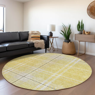 Piper Looms Mayfield Plaid AMF935 Yellow Machine Washable Area Rug Round Lifestyle Image Feature