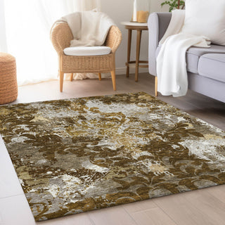 Piper Looms Mayfield Damask AMF936 Brown Machine Washable Area Rug Lifestyle Image Feature
