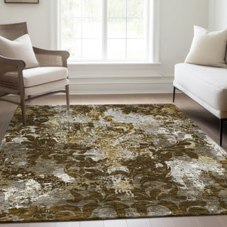 Piper Looms Mayfield Damask AMF936 Brown Machine Washable Area Rug Lifestyle Image Feature